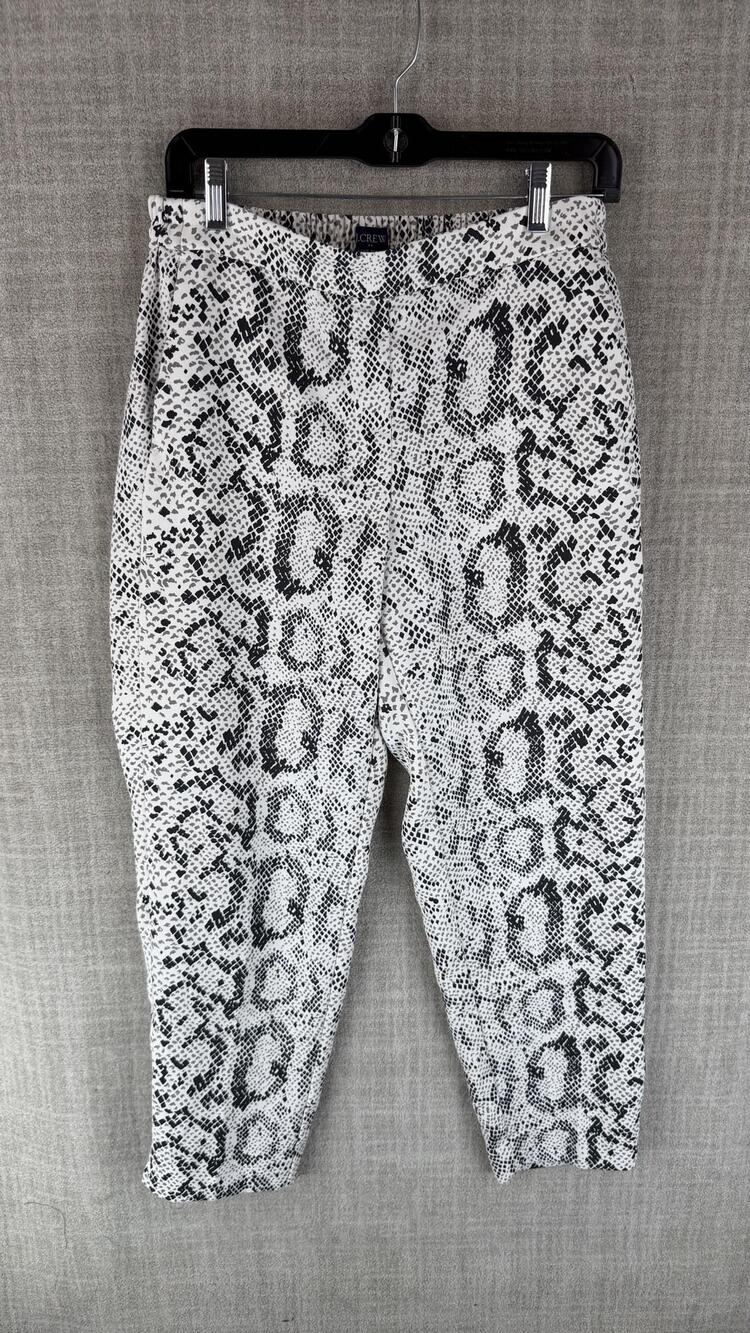 J.CREW Pants Womens 8 White Animal Print Jogger Elastic Waist Pockets Cuffed